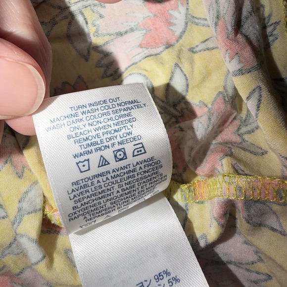 Land's End Women's Yellow Floral Rayon Short Sleeve V-Neck Casual Blouse Size L - Picture 6 of 6